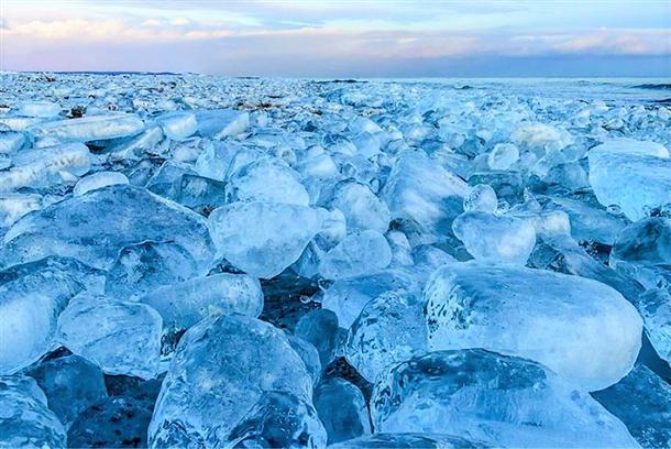 海岸に届けられた氷の宝石たち