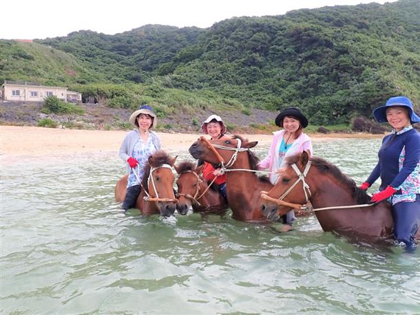 与那国馬と一緒に海水浴！
