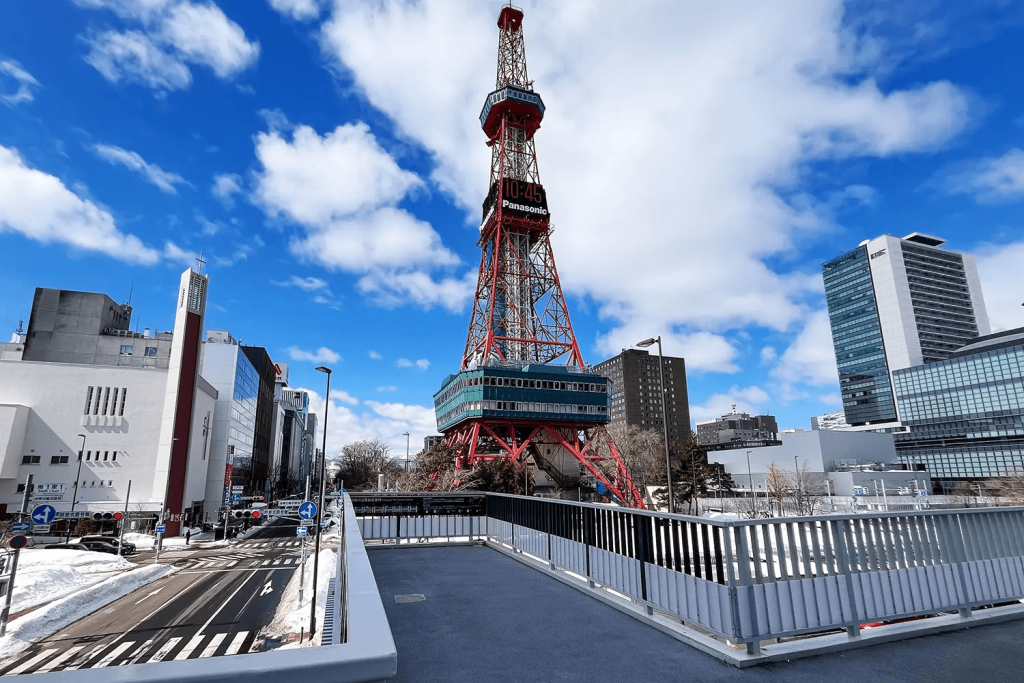 歩道橋から遠目に見るさっぽろテレビ塔
